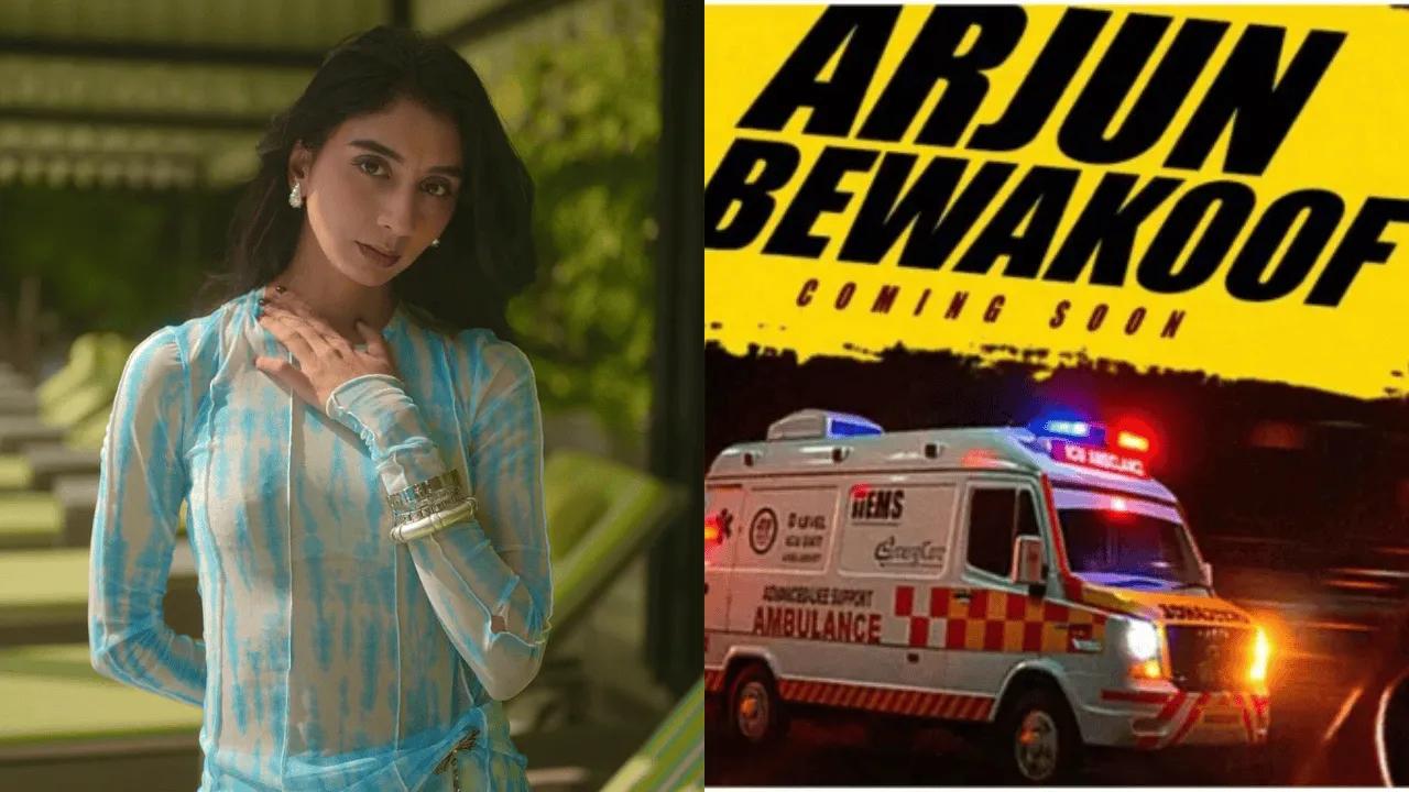 Dolly Singh and a poster of 'Arjun Bewakoof'