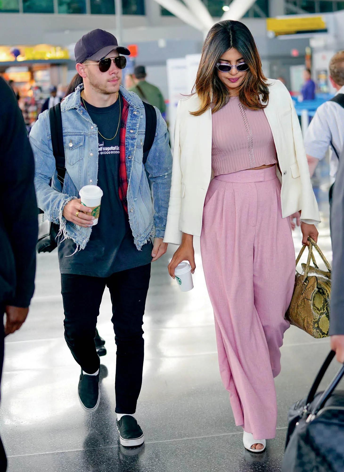Nick Jonas and Priyanka Chopra Jonas spotted at the airport.