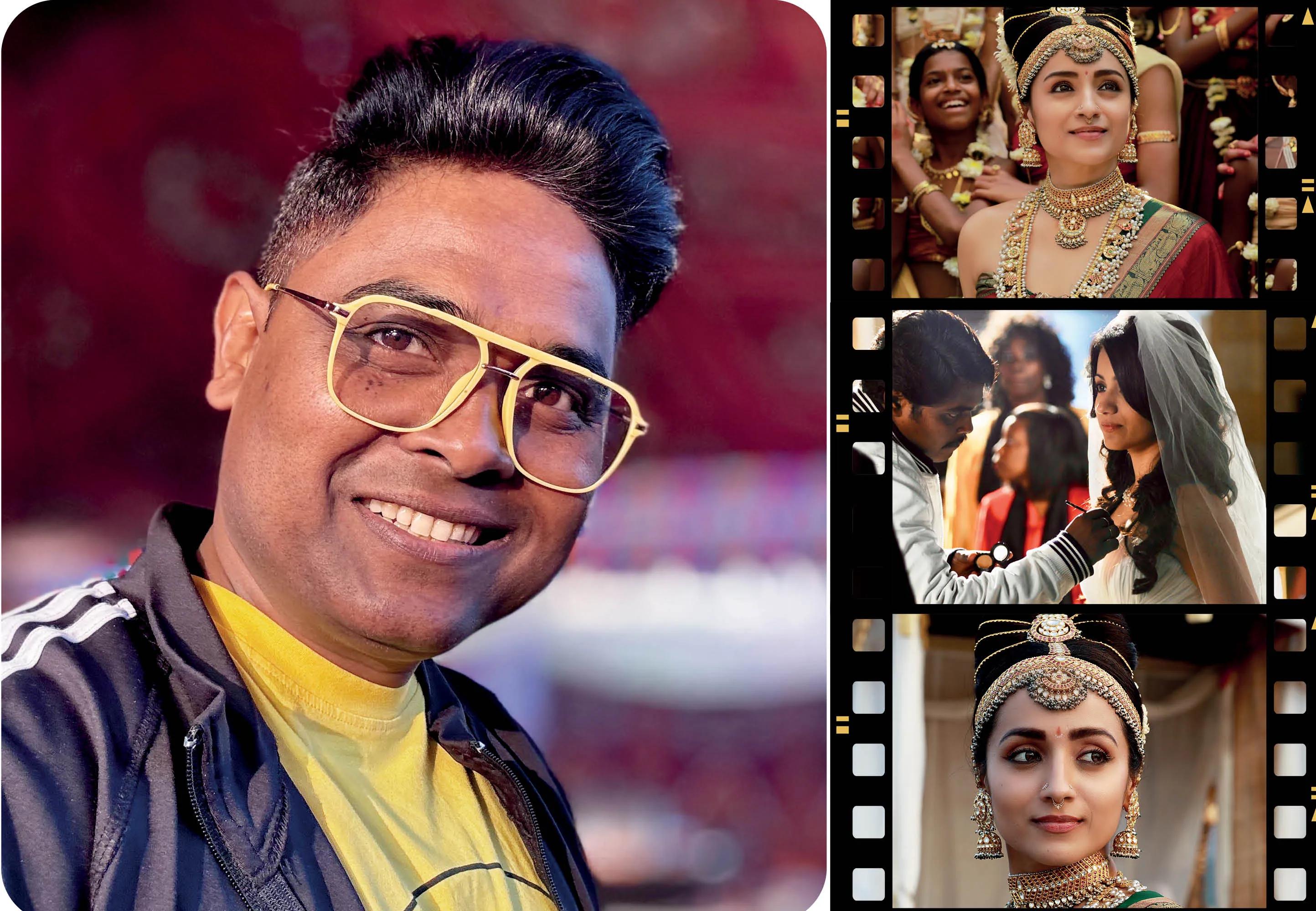 Make-up artist Umesh Pawar, who has worked with Trisha in 'Ponniyin Selvan' (top and bottom); Trisha with Pawar on the set of 'Vinnaithaandi Varuvaayaa' (centre).
