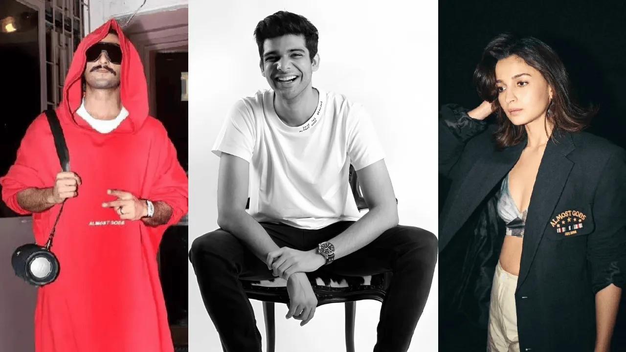 Designer Dhruv Khurana (centre), whose designs have been worn by the likes of Ranveer Singh (left) and Alia Bhatt (right).