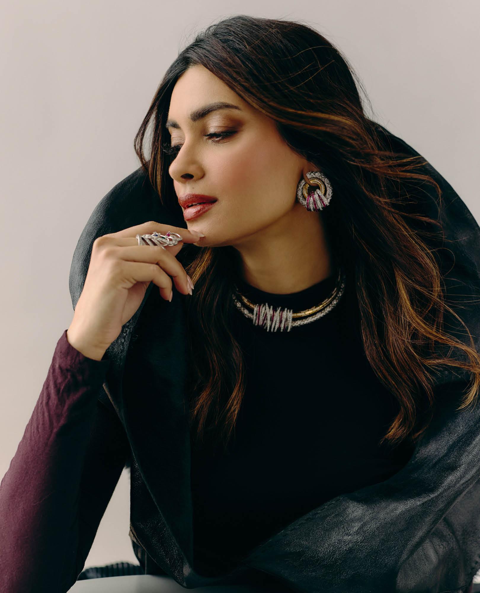 Penty is dressed in jewels by CKC Jewellers, a Rajesh Pratap Singh ensemble and footwear by Oroh.