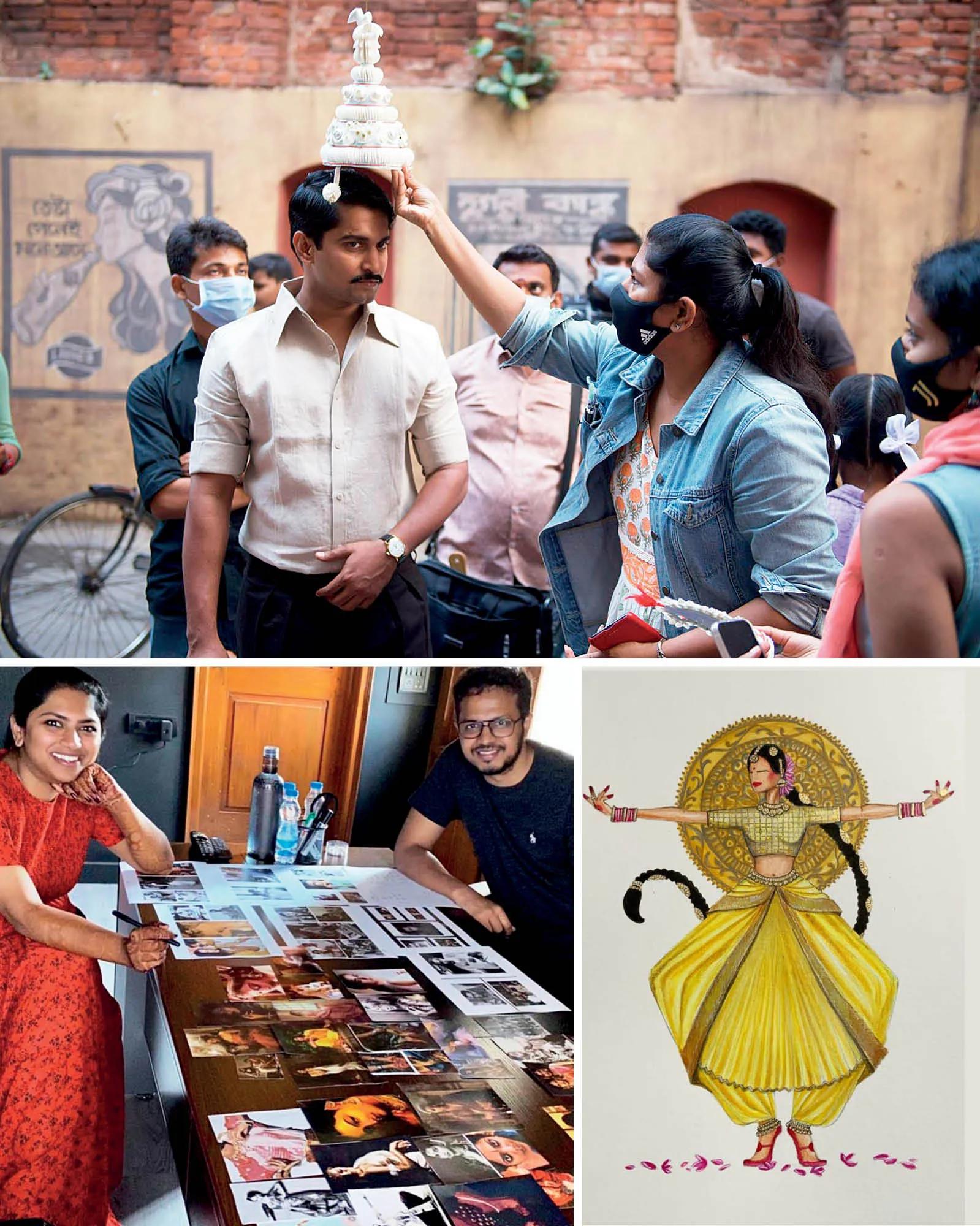 Costume designer Neeraja Kona with Nani (above), director Rahul Sankrityan (below, left), working on Shyam Singha Roy, which she deems to be her favourite project so far.
