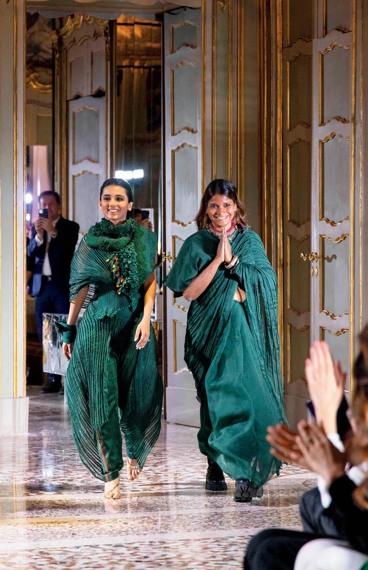 Masoom Minawala closing the 2021 show with the designer in Milan.