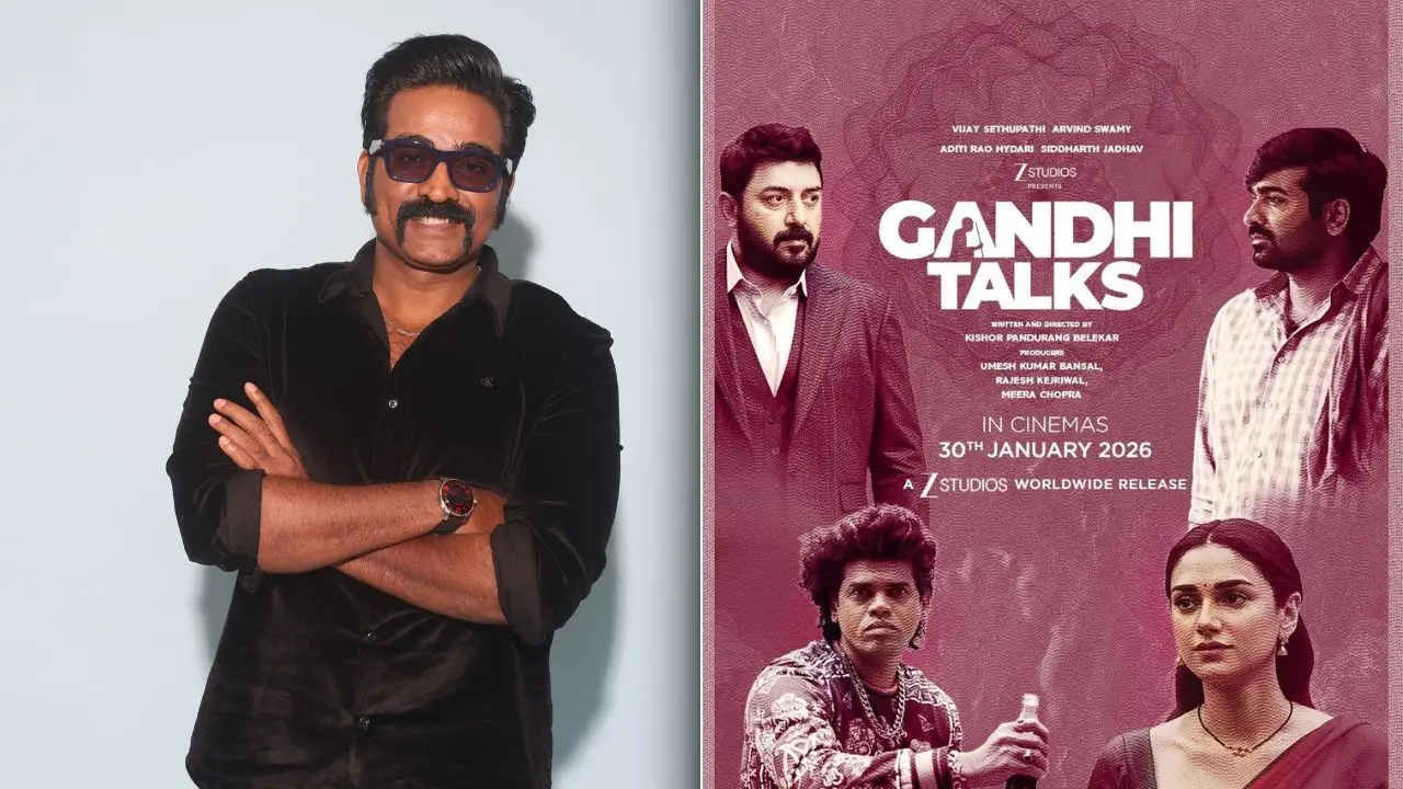 Vijay Sethupathi; a poster of 'Gandhi Talks'