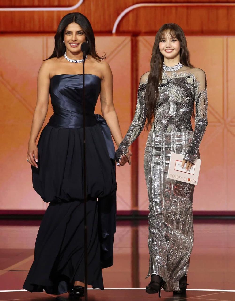 Priyanka Chopra Jonas with BLACKPINK's Lisa at the Golden Globes