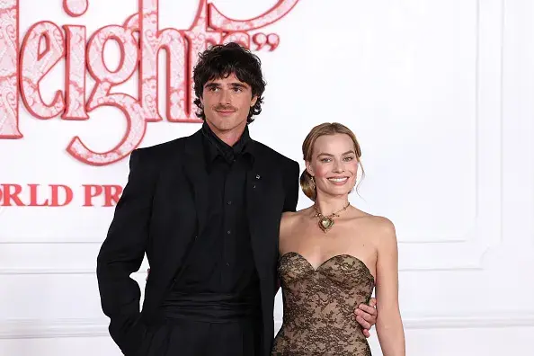 Jacob Elordi and Margot Robbie at the "Wuthering Heights" World Premiere held at the TCL Chinese Theatre on January 28, 2026 in Los Angeles,