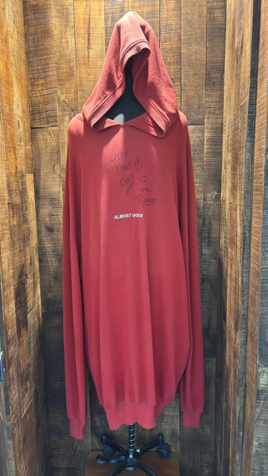 The signed hoodie worn by Ranveer Singh, which sits in Khurana's office today.